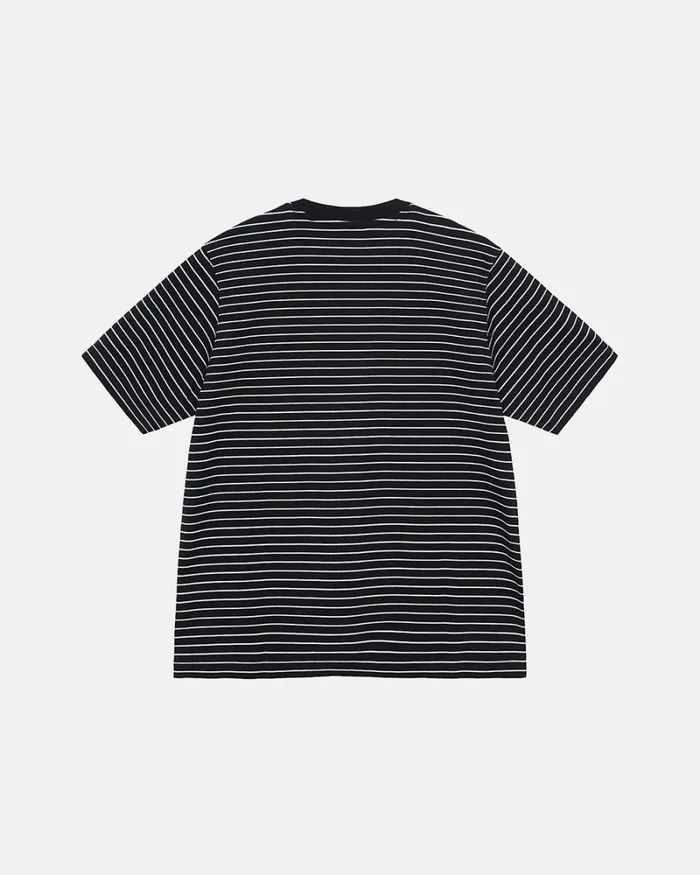 Tops and Shirts Men Stussy PIN STRIPED SS CREW Black Tops and Shirts Men Stussy PIN STRIPED SS CREW Black