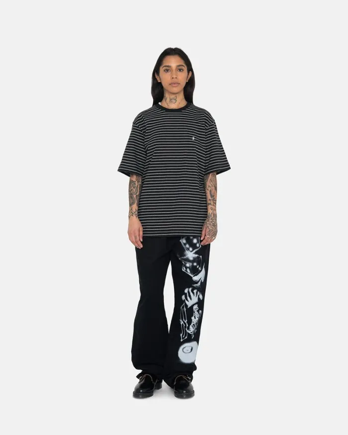 Tops and Shirts Men Stussy PIN STRIPED SS CREW Black Tops and Shirts Men Stussy PIN STRIPED SS CREW Black
