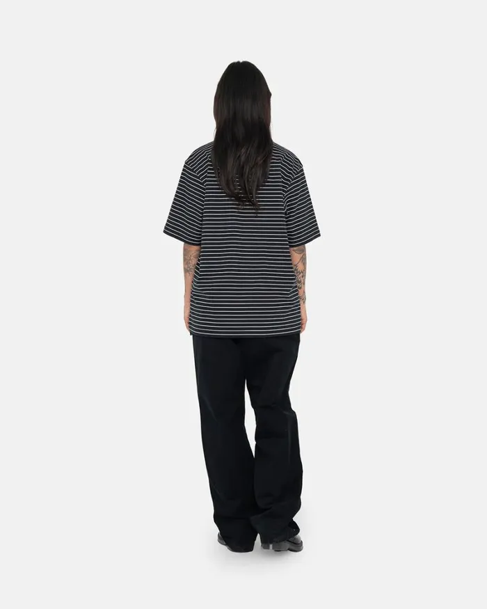 Tops and Shirts Men Stussy PIN STRIPED SS CREW Black Tops and Shirts Men Stussy PIN STRIPED SS CREW Black