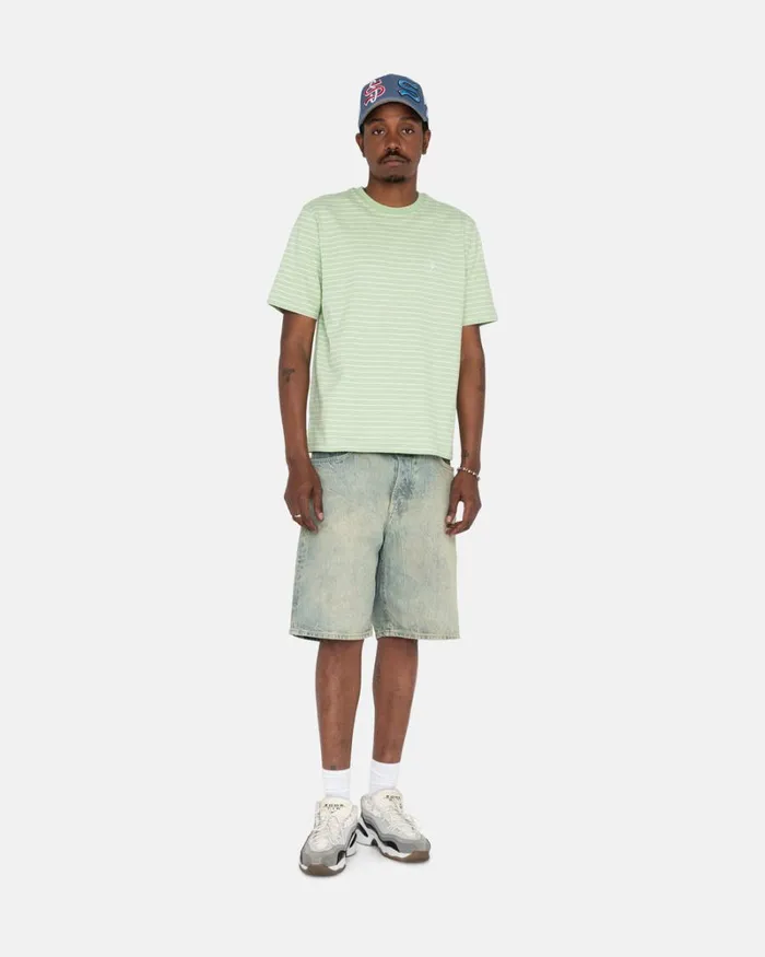 Tops and Shirts Men Stussy PIN STRIPED SS CREW Green Tops and Shirts Men Stussy PIN STRIPED SS CREW Green