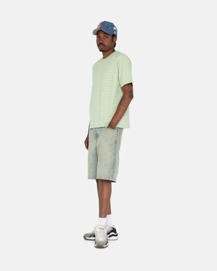 Tops and Shirts Men Stussy PIN STRIPED SS CREW Green Tops and Shirts Men Stussy PIN STRIPED SS CREW Green