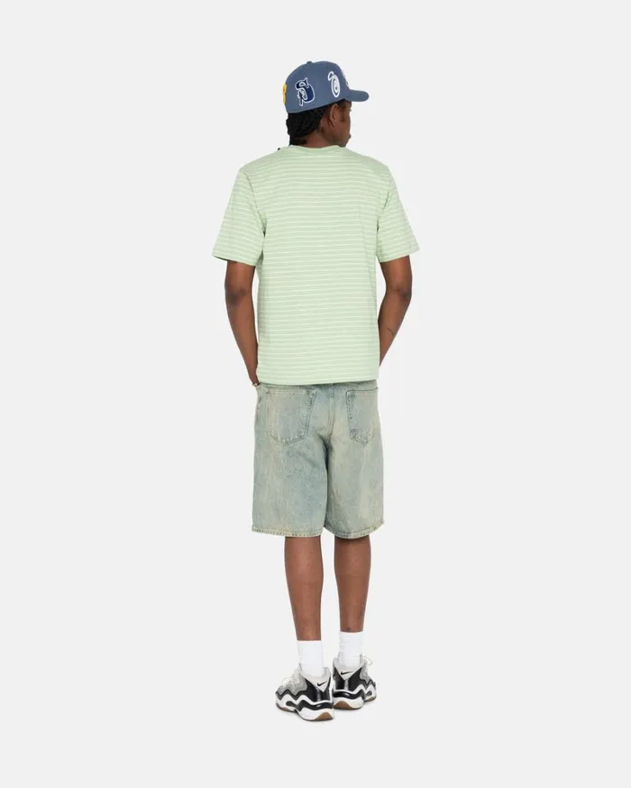 Tops and Shirts Men Stussy PIN STRIPED SS CREW Green Tops and Shirts Men Stussy PIN STRIPED SS CREW Green