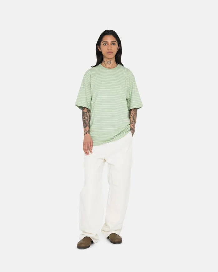 Tops and Shirts Men Stussy PIN STRIPED SS CREW Green Tops and Shirts Men Stussy PIN STRIPED SS CREW Green