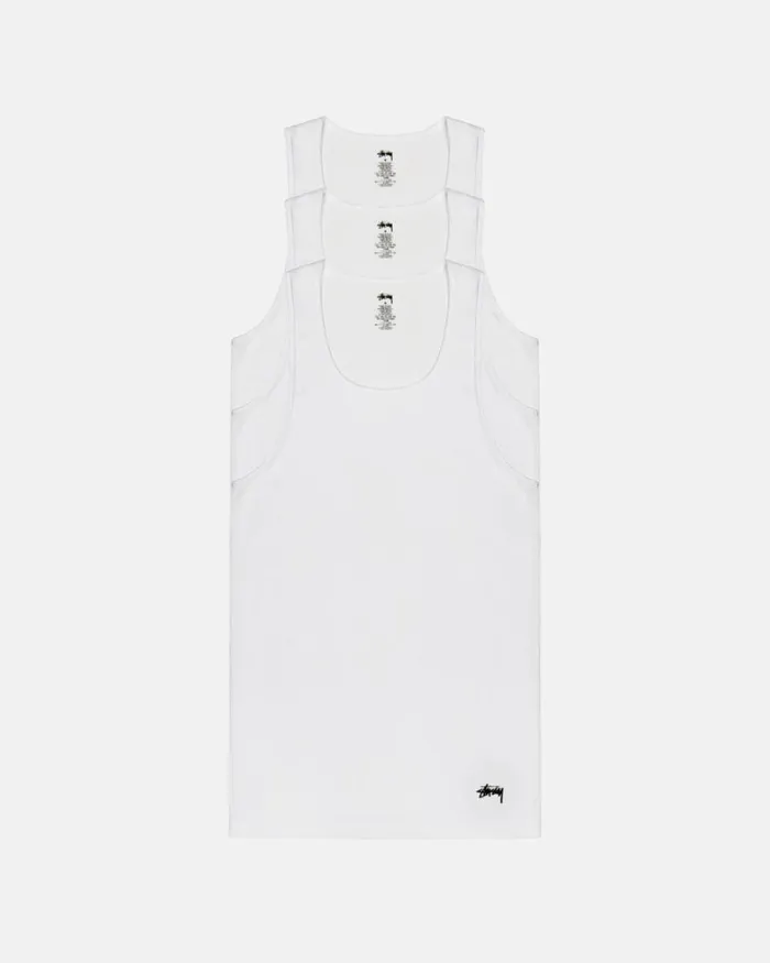 Tops and Shirts Men Stussy RIBBED TANK 8211 3 PACK White