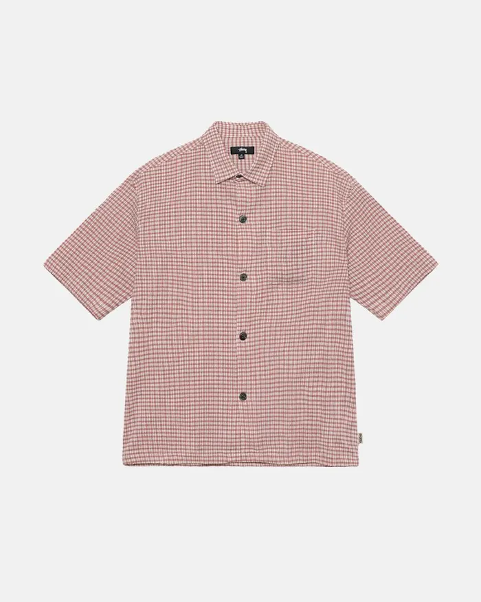 Tops and Shirts Men Stussy WRINKLY GINGHAM SS SHIRT Dusty Rose