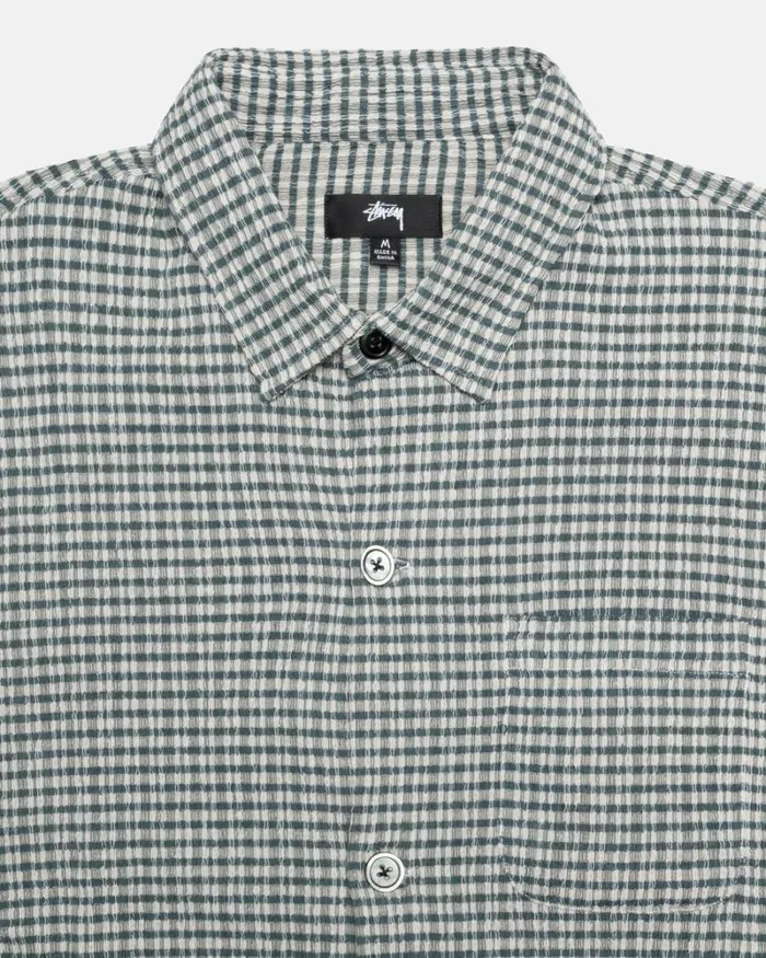 Tops and Shirts Men Stussy WRINKLY GINGHAM SS SHIRT Green Tops and Shirts Men Stussy WRINKLY GINGHAM SS SHIRT Green
