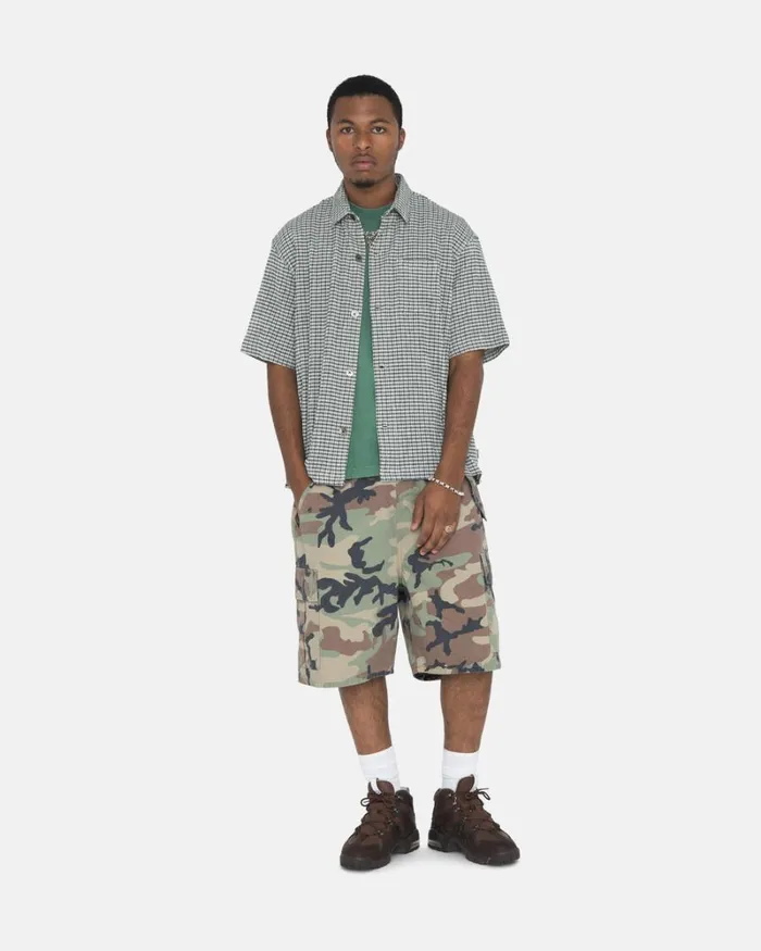 Tops and Shirts Men Stussy WRINKLY GINGHAM SS SHIRT Green Tops and Shirts Men Stussy WRINKLY GINGHAM SS SHIRT Green