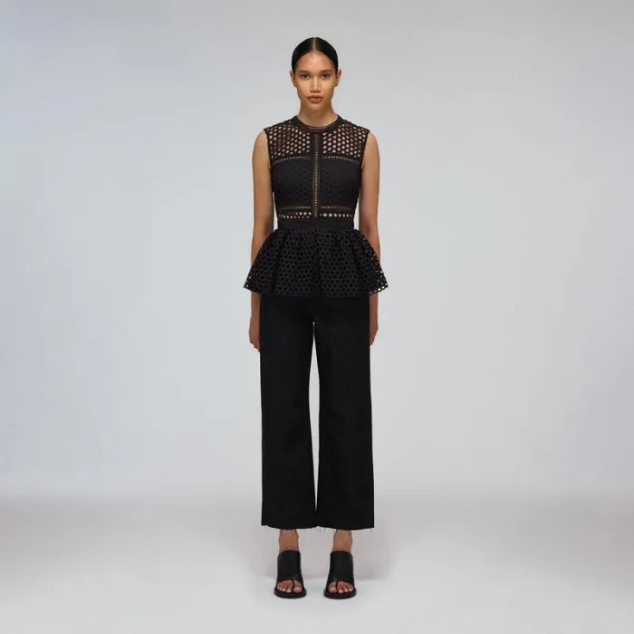 Tops Woman SelfPortrait Black Grid Lace Shirt Tops Woman SelfPortrait Black Grid Lace Shirt