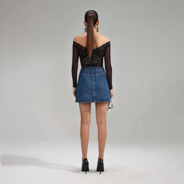 Tops Woman SelfPortrait Black Grid Lace Shirt Tops Woman SelfPortrait Black Grid Lace Shirt