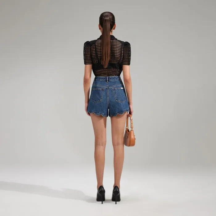 Tops Woman SelfPortrait Black Grid Lace Shirt Tops Woman SelfPortrait Black Grid Lace Shirt