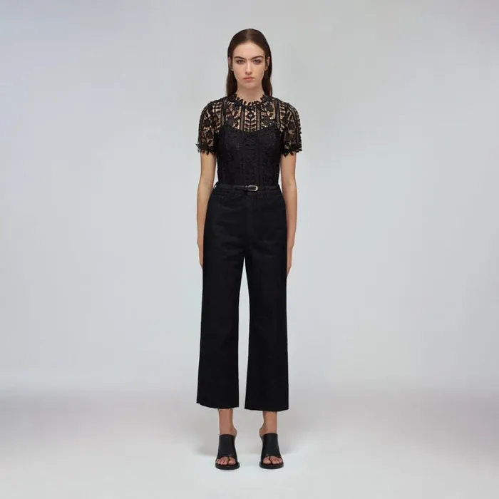 Tops Woman SelfPortrait Black Grid Lace Shirt Tops Woman SelfPortrait Black Grid Lace Shirt