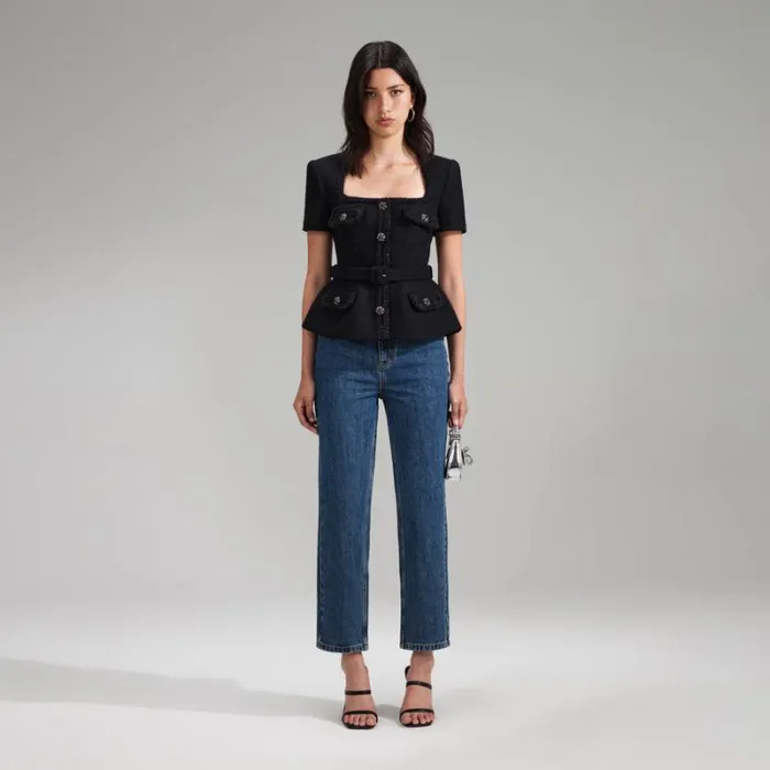 Tops Woman SelfPortrait Black Grid Lace Shirt Tops Woman SelfPortrait Black Grid Lace Shirt