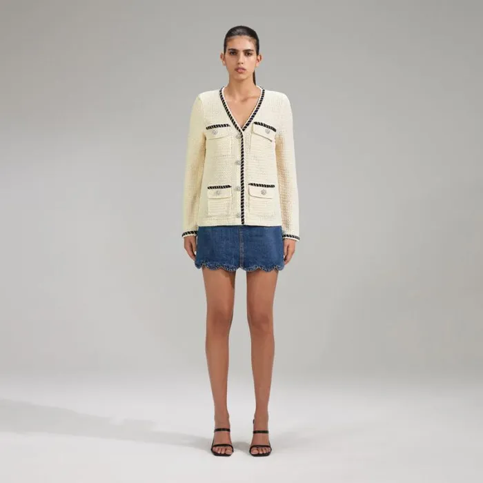 Tops Woman SelfPortrait Cream Sequin Knitted Cardigan