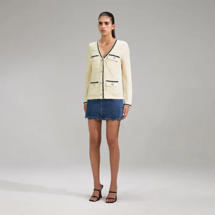 Tops Woman SelfPortrait Cream Sequin Knitted Cardigan Tops Woman SelfPortrait Cream Sequin Knitted Cardigan