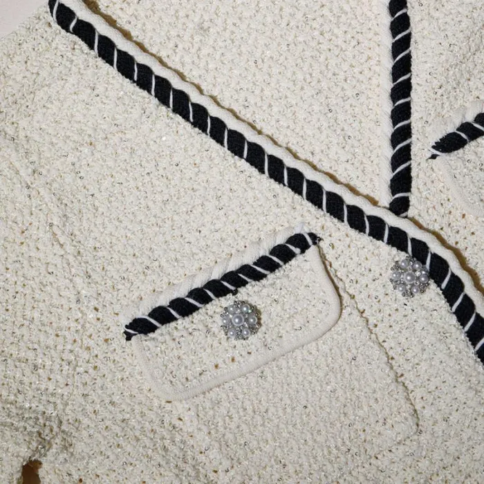 Tops Woman SelfPortrait Cream Sequin Knitted Cardigan Tops Woman SelfPortrait Cream Sequin Knitted Cardigan