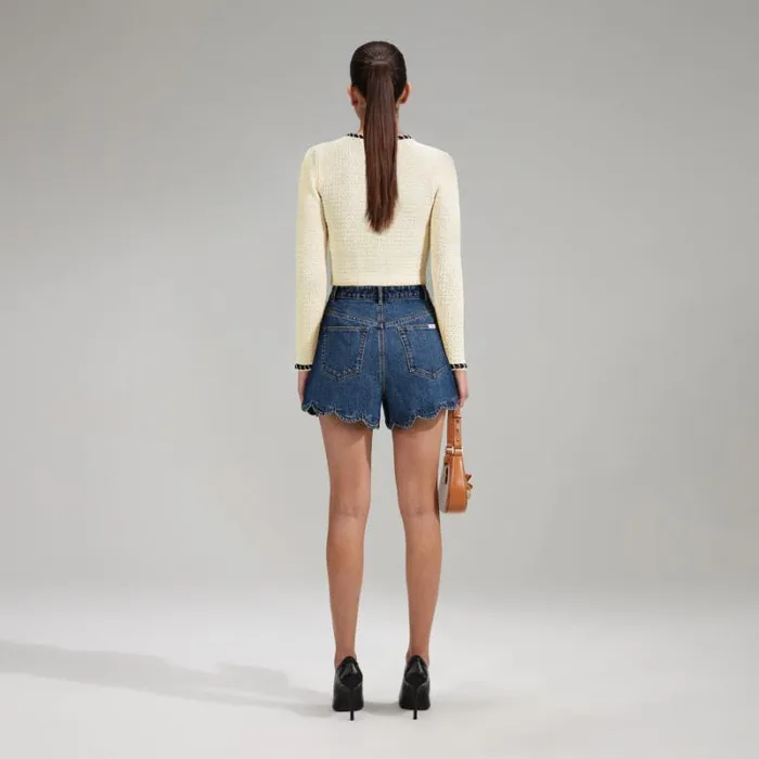 Tops Woman SelfPortrait Cream Sequin Knitted Crop Cardigan Tops Woman SelfPortrait Cream Sequin Knitted Crop Cardigan