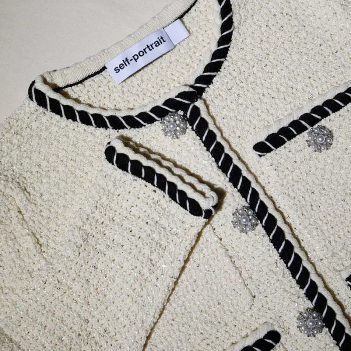 Tops Woman SelfPortrait Cream Sequin Knitted Crop Cardigan Tops Woman SelfPortrait Cream Sequin Knitted Crop Cardigan