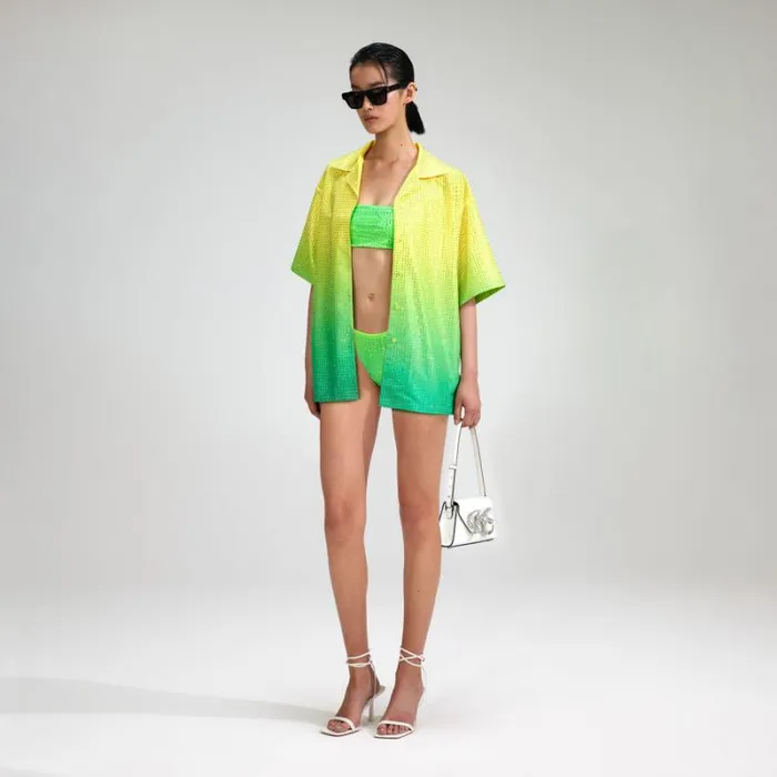 Tops Woman SelfPortrait Green Rhinestone Taffeta Shirt Tops Woman SelfPortrait Green Rhinestone Taffeta Shirt