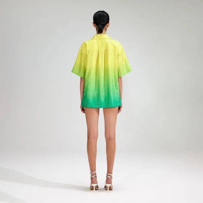 Tops Woman SelfPortrait Green Rhinestone Taffeta Shirt Tops Woman SelfPortrait Green Rhinestone Taffeta Shirt