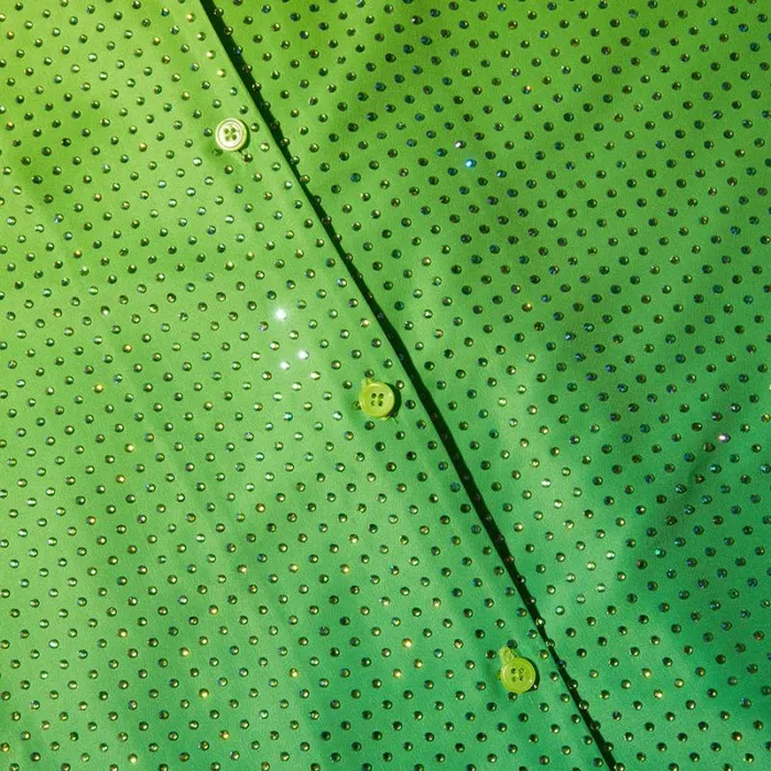Tops Woman SelfPortrait Green Rhinestone Taffeta Shirt Tops Woman SelfPortrait Green Rhinestone Taffeta Shirt