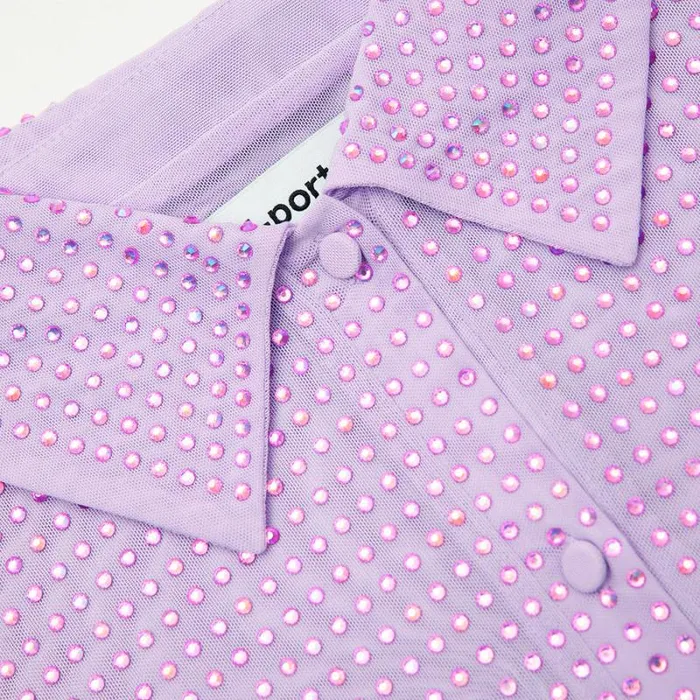 Tops Woman SelfPortrait Lilac Rhinestone Mesh Shirt Tops Woman SelfPortrait Lilac Rhinestone Mesh Shirt