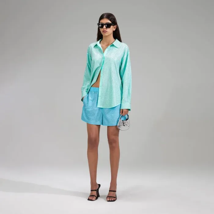 Tops Woman SelfPortrait Mint Rhinestone Taffeta Oversized Shirt Tops Woman SelfPortrait Mint Rhinestone Taffeta Oversized Shirt
