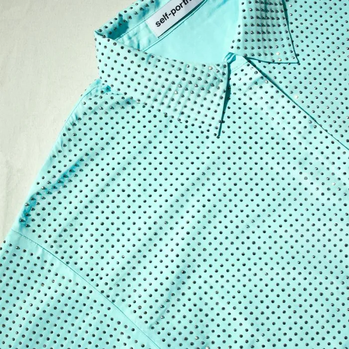Tops Woman SelfPortrait Mint Rhinestone Taffeta Oversized Shirt Tops Woman SelfPortrait Mint Rhinestone Taffeta Oversized Shirt