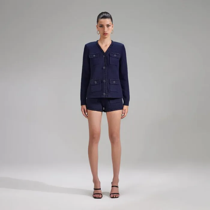 Tops Woman SelfPortrait Navy Knit Cardigan