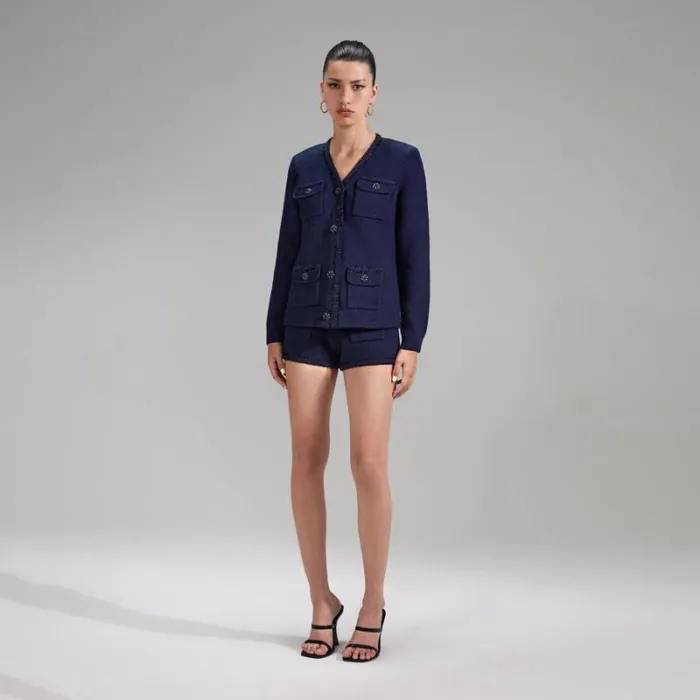 Tops Woman SelfPortrait Navy Knit Cardigan Tops Woman SelfPortrait Navy Knit Cardigan