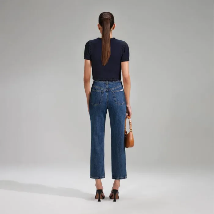 Tops Woman SelfPortrait Navy Knit Crop Cardigan Tops Woman SelfPortrait Navy Knit Crop Cardigan