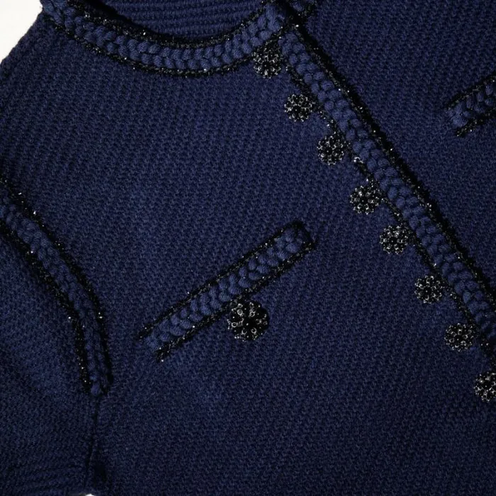 Tops Woman SelfPortrait Navy Knit Crop Cardigan Tops Woman SelfPortrait Navy Knit Crop Cardigan