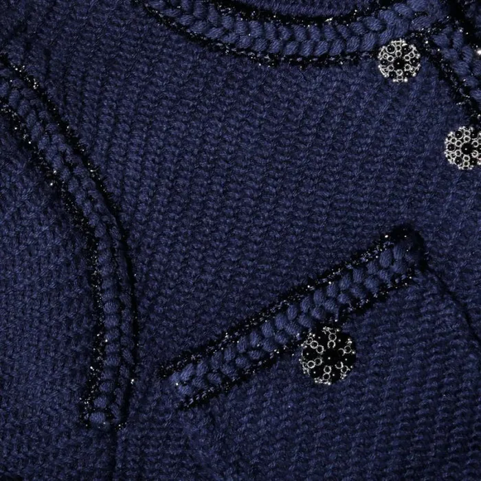 Tops Woman SelfPortrait Navy Knit Crop Cardigan Tops Woman SelfPortrait Navy Knit Crop Cardigan