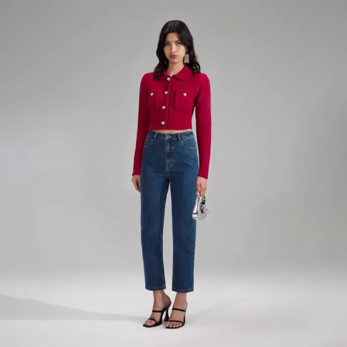 Tops Woman SelfPortrait Red Melange Knit Crop Cardigan Tops Woman SelfPortrait Red Melange Knit Crop Cardigan