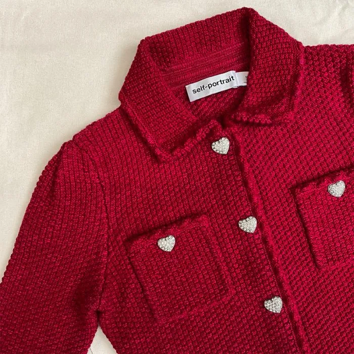 Tops Woman SelfPortrait Red Melange Knit Crop Cardigan Tops Woman SelfPortrait Red Melange Knit Crop Cardigan