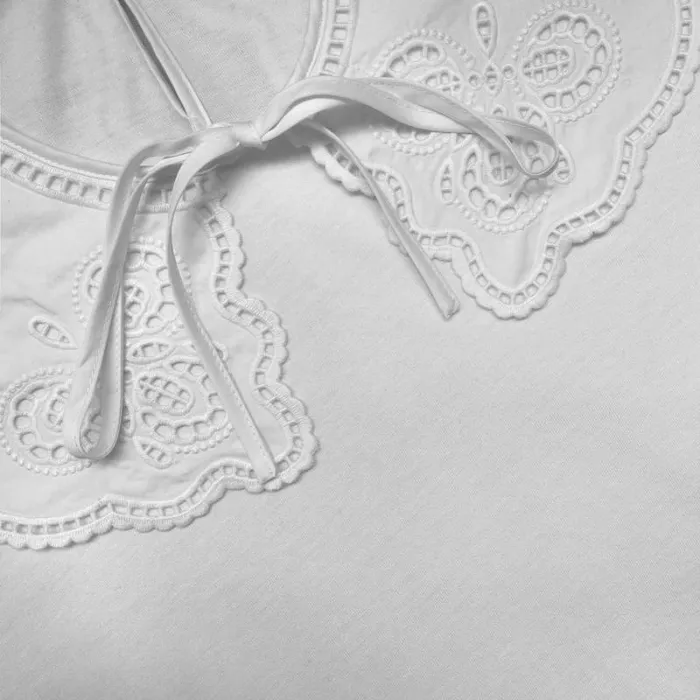 Tops Woman SelfPortrait White Broderie Collar Jersey T Shirt Tops Woman SelfPortrait White Broderie Collar Jersey T Shirt