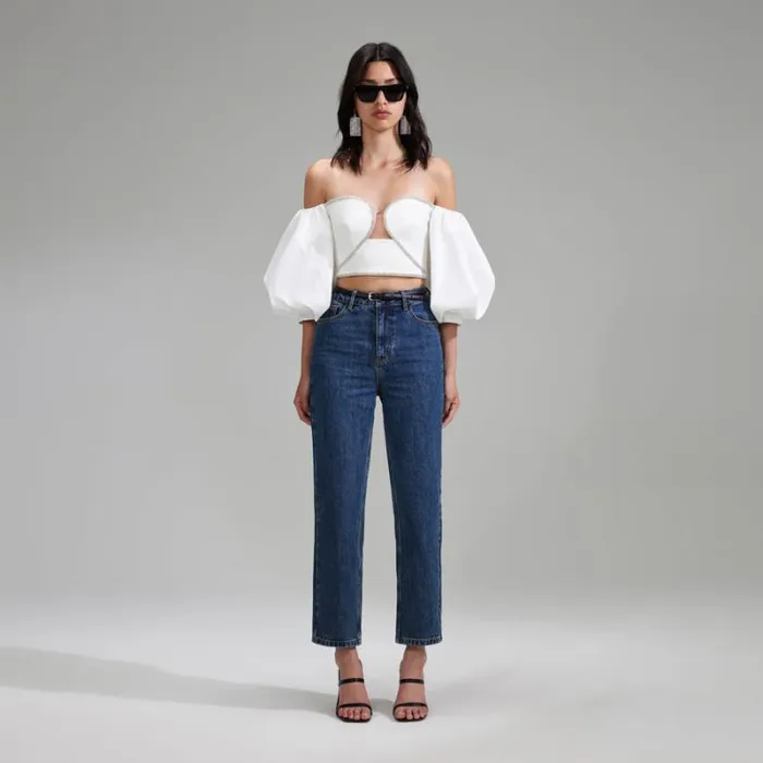 Tops Woman SelfPortrait White Lace Bib Cotton Shirt Tops Woman SelfPortrait White Lace Bib Cotton Shirt