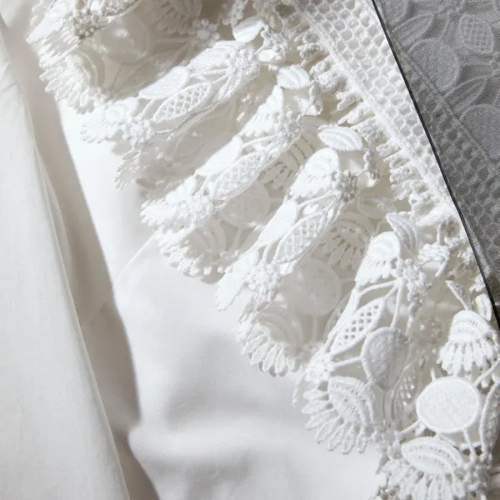 Tops Woman SelfPortrait White Lace Bib Cotton Shirt Tops Woman SelfPortrait White Lace Bib Cotton Shirt
