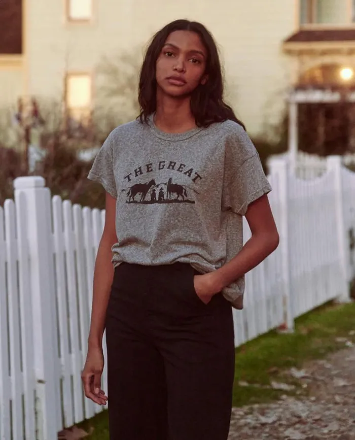 Tops Women039s The Great The Boxy Crew Heather Grey With Gaucho Graphic