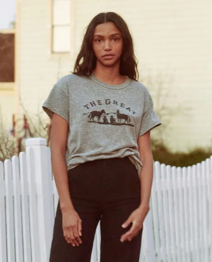 Tops Women039s The Great The Boxy Crew Heather Grey With Gaucho Graphic