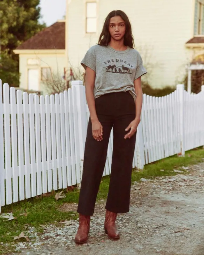 Tops Women039s The Great The Boxy Crew Heather Grey With Gaucho Graphic