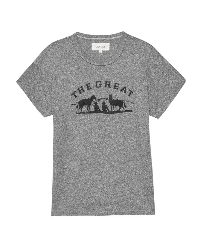 Tops Women039s The Great The Boxy Crew Heather Grey With Gaucho Graphic