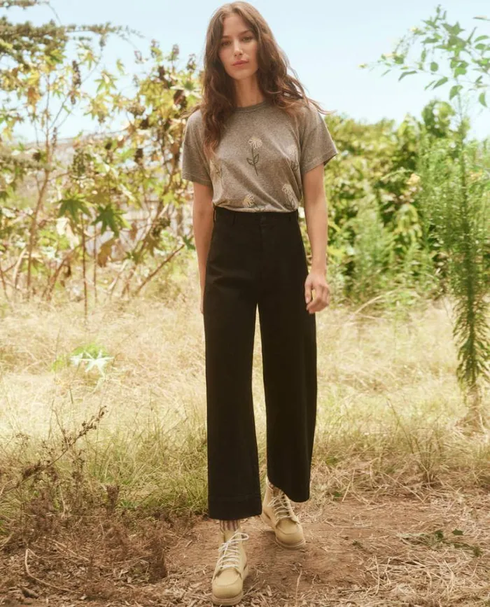 Tops Women039s The Great The Boxy Crew Heather Grey With Sunflower Embroidery