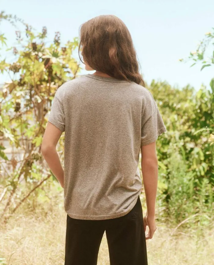 Tops Women039s The Great The Boxy Crew Heather Grey With Sunflower Embroidery