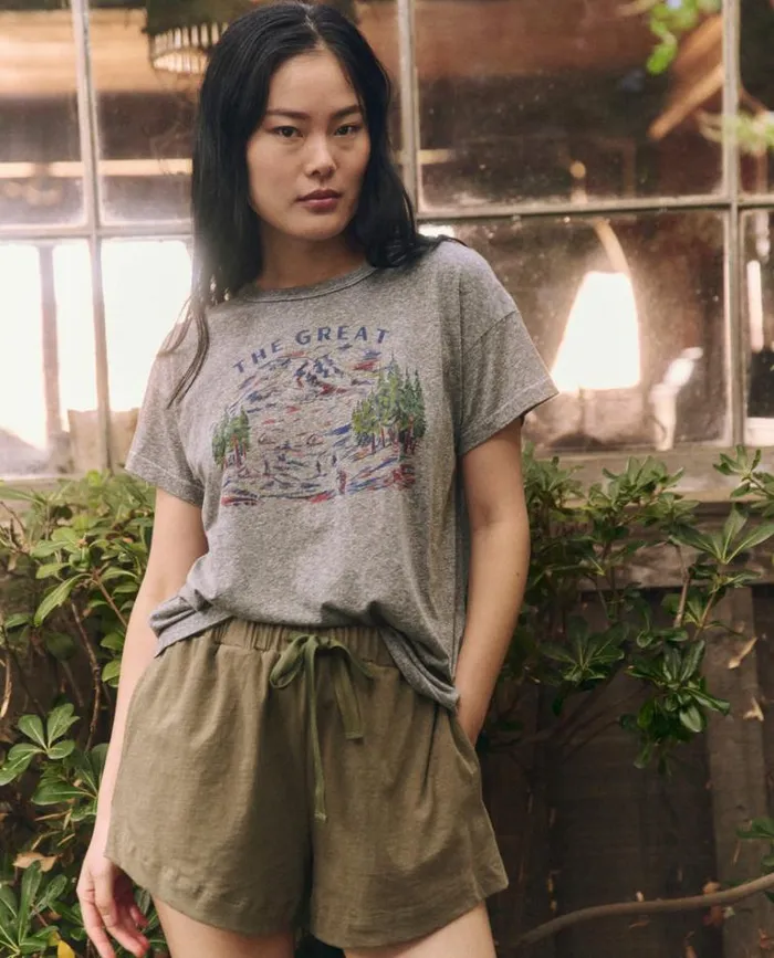 Tops Women039s The Great The Boxy Crew Heather Grey With Woodsy Trail Graphic Tops Women039s The Great The Boxy Crew Heather Grey With Woodsy Trail Graphic