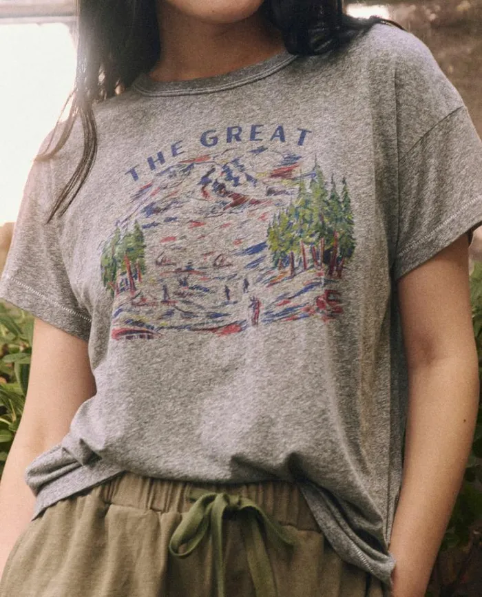 Tops Women039s The Great The Boxy Crew Heather Grey With Woodsy Trail Graphic