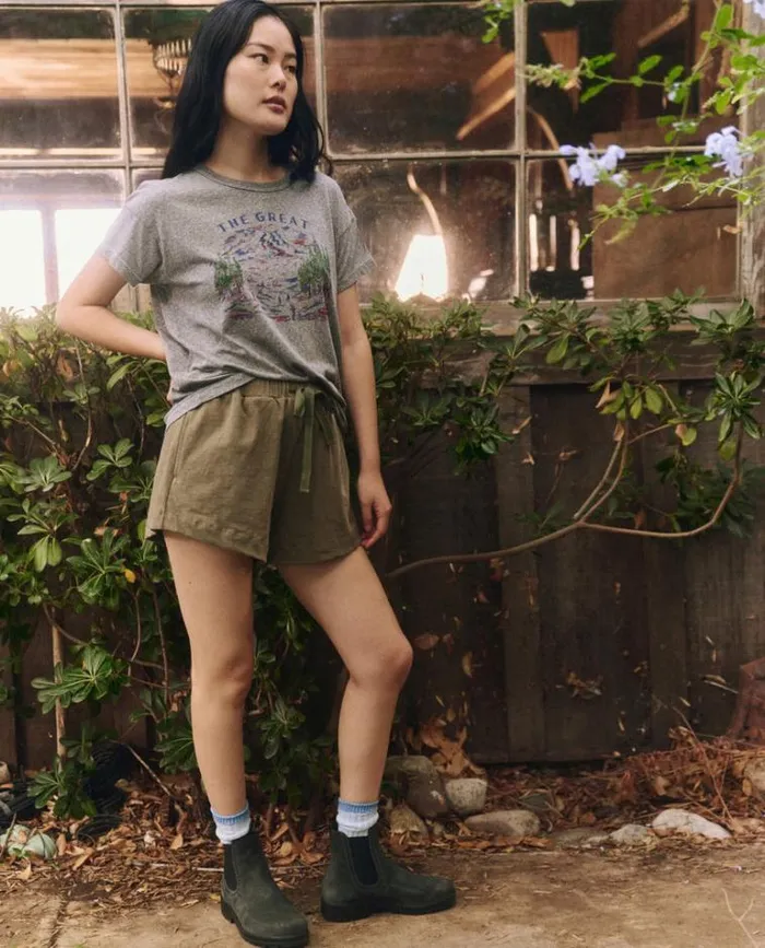 Tops Women039s The Great The Boxy Crew Heather Grey With Woodsy Trail Graphic