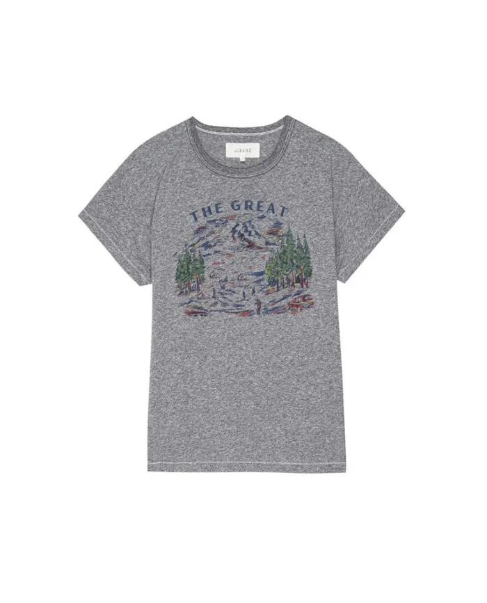Tops Women039s The Great The Boxy Crew Heather Grey With Woodsy Trail Graphic