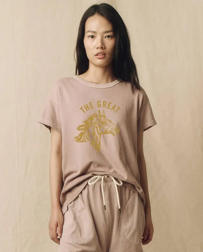 Tops Women039s The Great The Boxy Crew Soft Lilac With Spice Bronco Graphic Tops Women039s The Great The Boxy Crew Soft Lilac With Spice Bronco Graphic