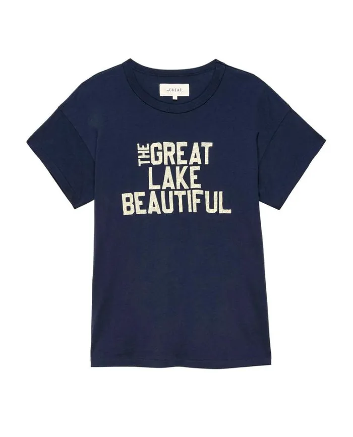 Tops Women039s The Great The Boxy Crew True Navy With The Great Lake Beautiful Graphic