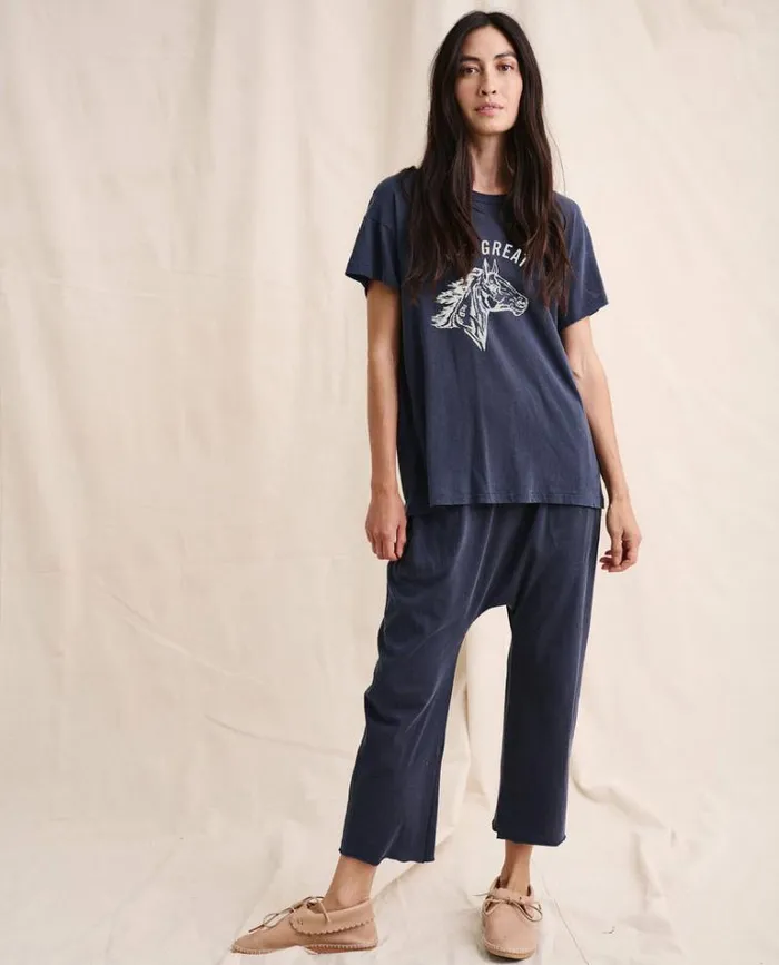 Tops Women039s The Great The Boxy Crew Washed Navy With Cream Bronco Graphic Tops Women039s The Great The Boxy Crew Washed Navy With Cream Bronco Graphic